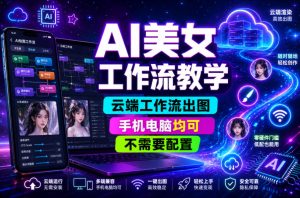 AI美女工作流教学,云端工作流出图,手机电脑均可,不需要配置,快速起号涨粉-优品网赚资源库