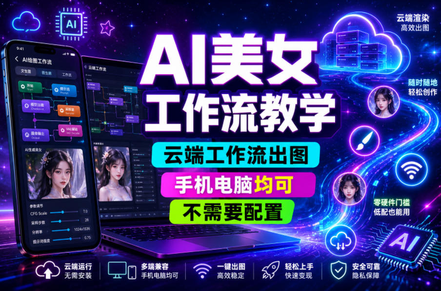 AI美女工作流教学，云端工作流出图，手机电脑均可，不需要配置，快速起号涨粉-优品网赚资源库