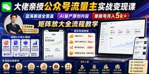 大佬亲授公众号流量主实战变现课,蓝海赛道全覆盖,AI量产原创内容,单账号月入5k+矩阵放大全流程教学-优品网赚资源库