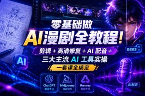 零基础做AI漫剧全教程!剪辑+高清修复+AI配音+三大主流AI工具实操,一套课全搞定-优品网赚资源库