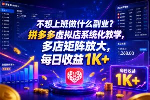 不想上班做什么副业?拼多多虚拟店系统化教学,多店矩阵放大,每日收益1K+【揭秘】-优品网赚资源库