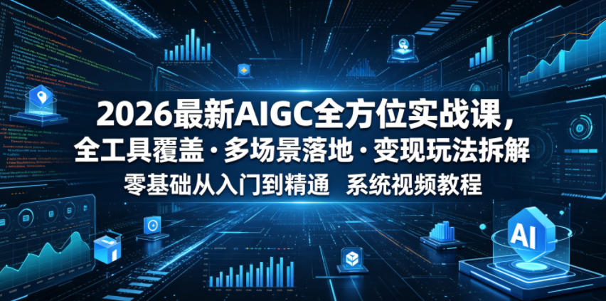 2026最新AIGC全方位实战课，全工具覆盖・多场景落地・变现玩法拆解，零基础从入门到精通系统视频教程-优品网赚资源库