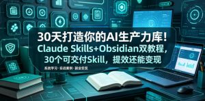 30天打造你的AI生产力库!Claude Skills+Obsidian 双教程,30 个可交付 Skill,提效还能变现-优品网赚资源库