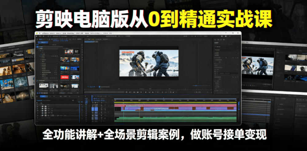 剪映电脑版从0到精通实战课，全功能讲解+全场景剪辑案例，做账号接单变现-优品网赚资源库