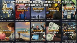 抖音63W博主的财富思维变现课,创作者伙伴计划+分成计划+收徒商单等多渠道变现-优品网赚资源库