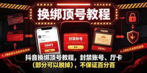 抖音换绑顶号教程，封禁账号、Ting卡（部分可以脱掉），不保证百分百-优品网赚资源库
