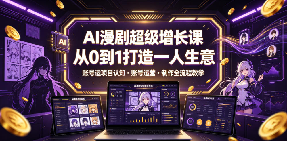 AI漫剧超级增长课，从0到1打造一人生意，项目认知・账号运营・制作全流程教学-优品网赚资源库