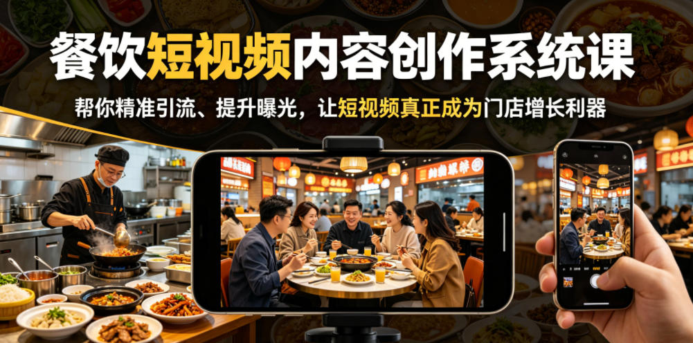 餐饮短视频内容创作系统课，帮你精准引流、提升曝光，让短视频真正成为门店增长利器-优品网赚资源库