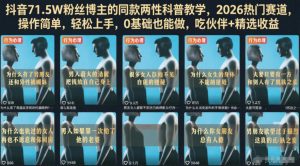 抖音71.5W粉丝博主的同款两性科普教学，2026热门赛道，操作简单，轻松上手，0基础也能做，吃伙伴+精选收益-优品网赚资源库