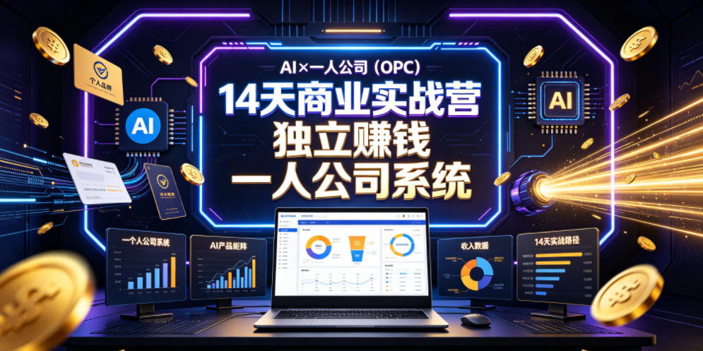 AI×一人公司（OPC）14天商业实战营，用AI帮你搭建一个属于你自己的、能独立賺钱的一人公司系统-优品网赚资源库