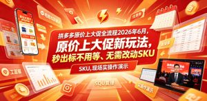 拼多多原价上大促全流程,原价上大促新玩法,秒出标不用等、无需改动SKU,现场实操演示(2026年6月)-优品网赚资源库