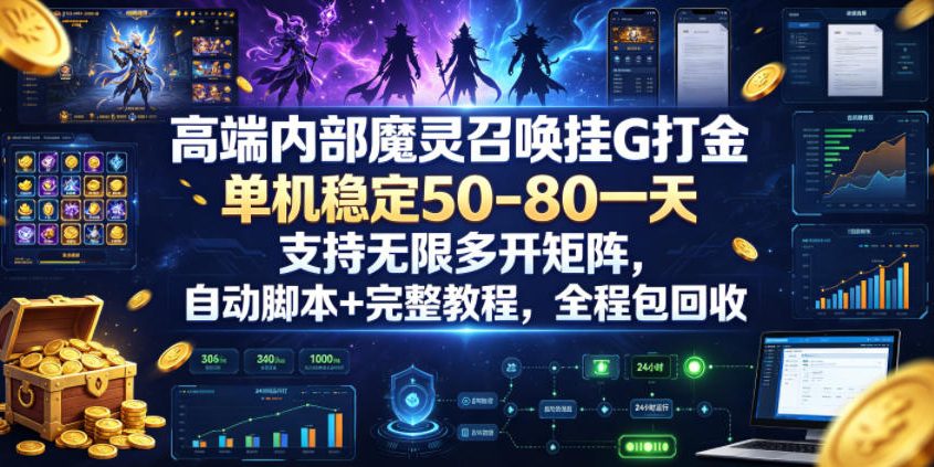 高端内部魔灵召唤挂G打金，单机稳定50-80一天，支持无限多开矩阵，自动脚本+完整教程，全程包回收【揭秘】-优品网赚资源库