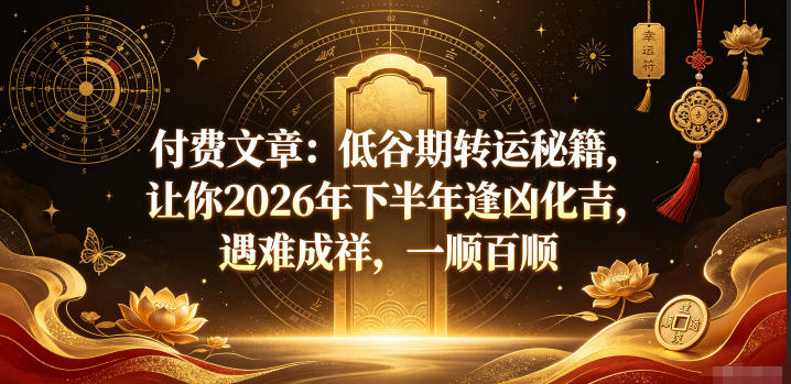 付费文章：低谷期转运秘籍，让你2026年下半年逢凶化吉，遇难成祥，一顺百顺-优品网赚资源库