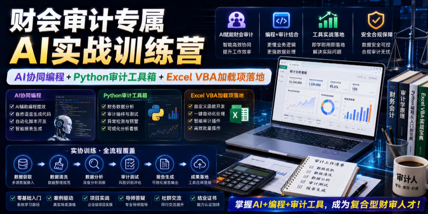 财会审计专属AI实战训练营｜AI协同编程+Python审计工具箱+Excel VBA加载项落地-优品网赚资源库