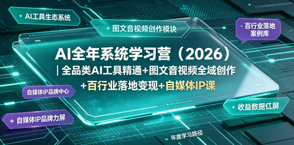 AI全年系统学习营（2026）｜全品类AI工具精通+图文音视频全域创作+百行业落地变现+自媒体IP打造年度进阶大课-优品网赚资源库