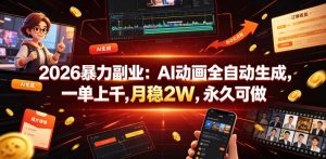 2026暴力副业：AI动画全自动生成，一单上千，月稳2W，永久可做【揭秘】-优品网赚资源库