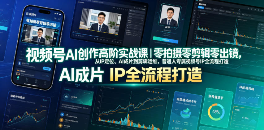 视频号AI创作高阶实战课｜零拍摄零剪辑零出镜，从IP定位、AI成片到剪辑运维，普通人专属视频号IP全流程打造-优品网赚资源库