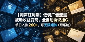 【闷声红利期】低调广告流量被动收益变现，全自动协议挂G，单日入账260+，可无限矩阵（附系统）【揭秘】-优品网赚资源库
