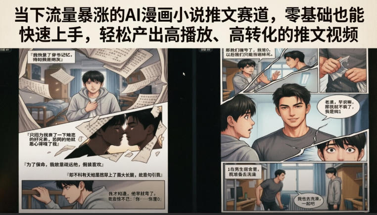 当下流量暴涨的AI漫画小说推文赛道，零基础也能快速上手，轻松产出高播放、高转化的推文视频-优品网赚资源库