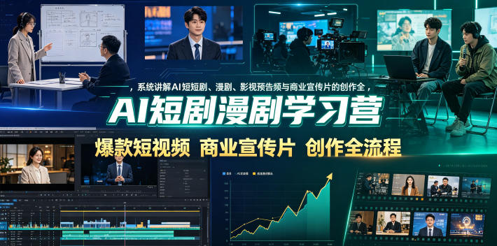 AI短剧漫剧学习营，系统讲解AI短剧、漫剧、影视预告片、爆款短视频与商业宣传片的创作全流程-优品网赚资源库