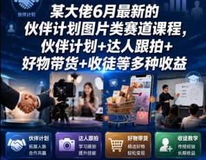 某大佬6月最新的伙伴计划图片类赛道课程，伙伴计划+达人跟拍+好物带货+收徒等多种收益-优品网赚资源库