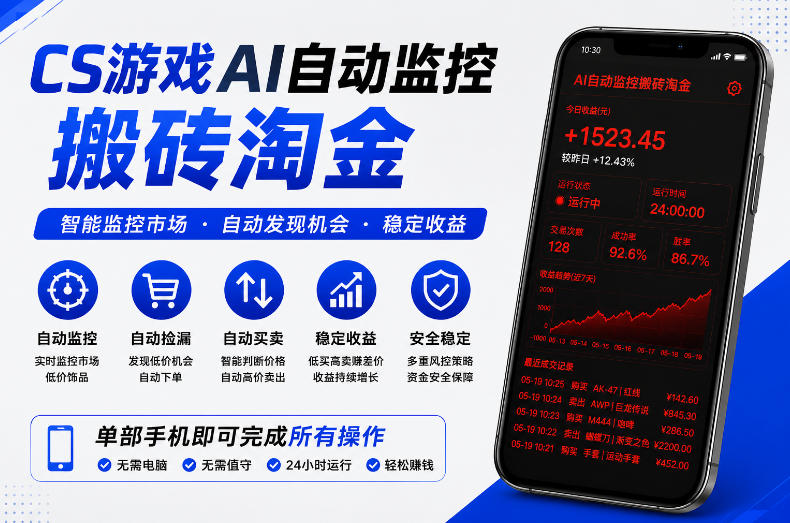 CS游戏AI自动监控搬砖淘金，稳定运行多年，支持任何形式验证，日入300+【揭秘】-优品网赚资源库