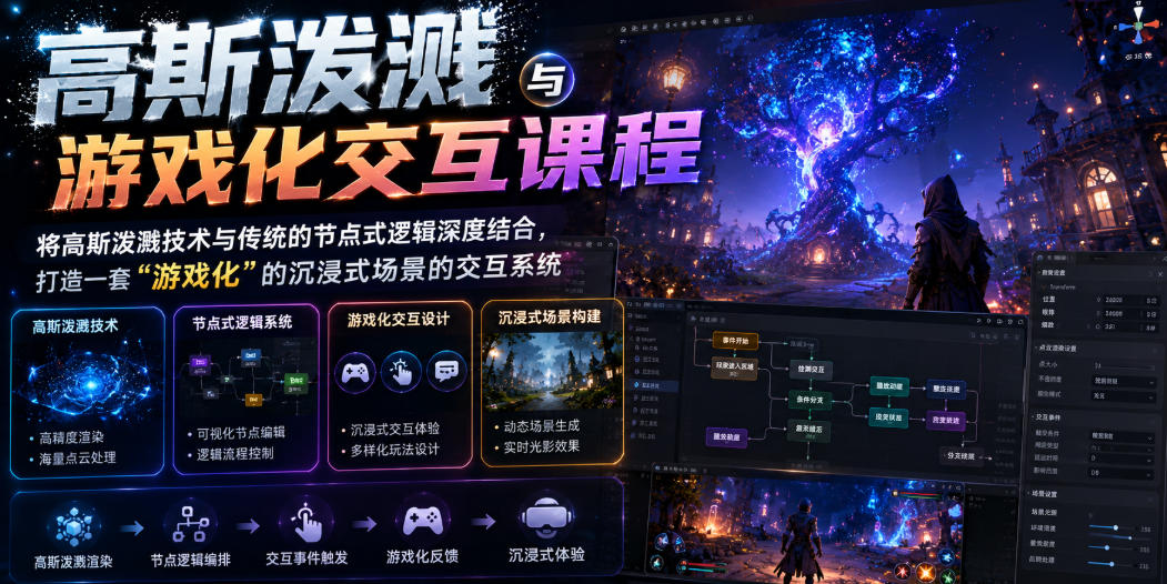 高斯泼溅与游戏化交互课程，将高斯泼溅技术与传统的节点式逻辑深度结合，打造一套“游戏化”的沉浸式场景的交互系统-优品网赚资源库
