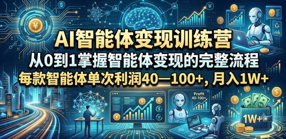 AI智能体变现训练营，从0到1掌握智能体变现的完整流程，每款智能体单次利润40—100+，月入1W+-优品网赚资源库