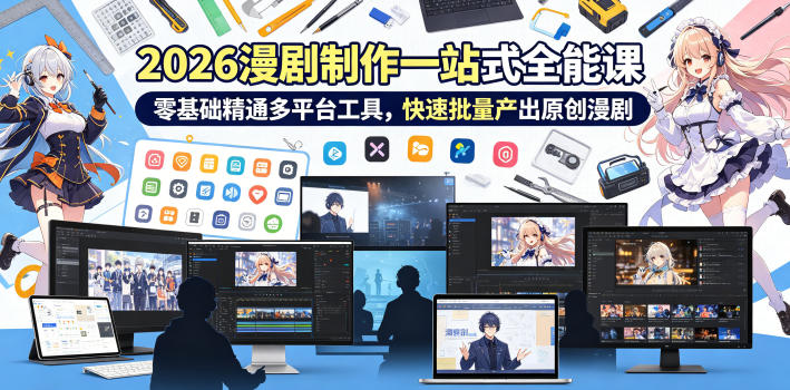 2026 AI漫剧制作一站式全能课，零基础精通多平台工具，快速批量产出原创漫剧-优品网赚资源库