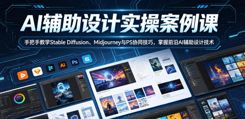 AI辅助设计实操案例课，手把手教学Stable Diffusion、Midjourney与PS协同技巧，掌握前沿AI辅助设计技术-优品网赚资源库
