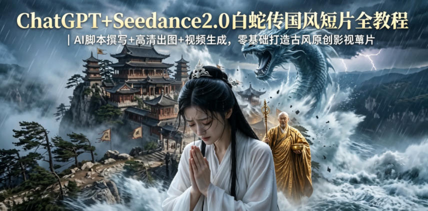 ChatGPT+Seedance2.0白蛇传国风短片全教程｜AI脚本撰写+高清出图+视频生成，零基础打造古风原创影视短片-优品网赚资源库