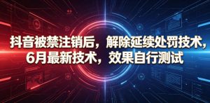 抖音被禁注销后，解除延续处罚技术，6月最新技术，效果自行测试-优品网赚资源库