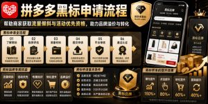 拼多多黑标申请流程,帮助商家获取流量倾斜与活动优先资格,助力品牌溢价与转化-优品网赚资源库