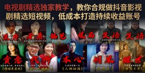 电视剧精选独家教学,教你合规做抖音影视剧精选短视频,低成本打造持续收益账号-优品网赚资源库