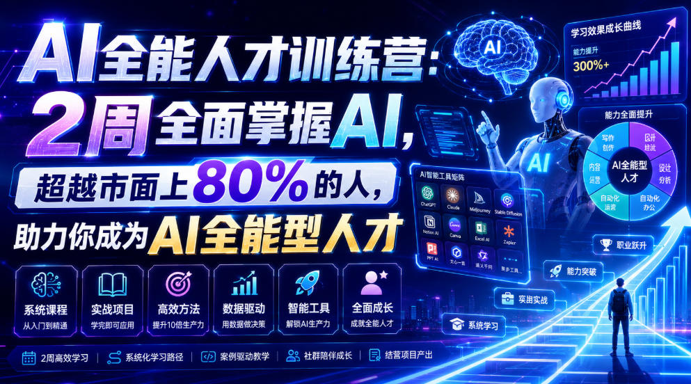 AI全能人才训练营：2周全面掌握AI，超越市面上80%的人，助力你成为AI全能型人才-优品网赚资源库