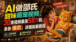 AI做邵氏甜妹萌宠视频，30条视频暴涨58万粉，条条爆款，详细拆解教程-优品网赚资源库