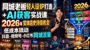 同城老板轻人设IP打造+AI获客实战课,2026年实体店史诗级机会,低成本撬动抖音-视频号-小红书同城流量-优品网赚资源库