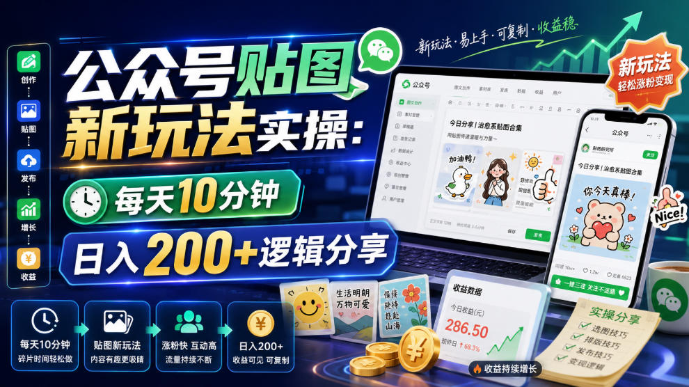 公众号贴图新玩法实操，每天10分钟，日入200+逻辑分享-优品网赚资源库