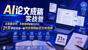 AI论文成稿实战营,从选题定向、文献提纲到整合交付,21天带你完成一篇可交导师的论文阶段稿-优品网赚资源库