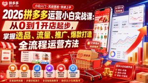 2026拼多多运营小白实战课:从0到1开店起步,掌握选品、流量、推广、爆款打造全流程运营方法-优品网赚资源库