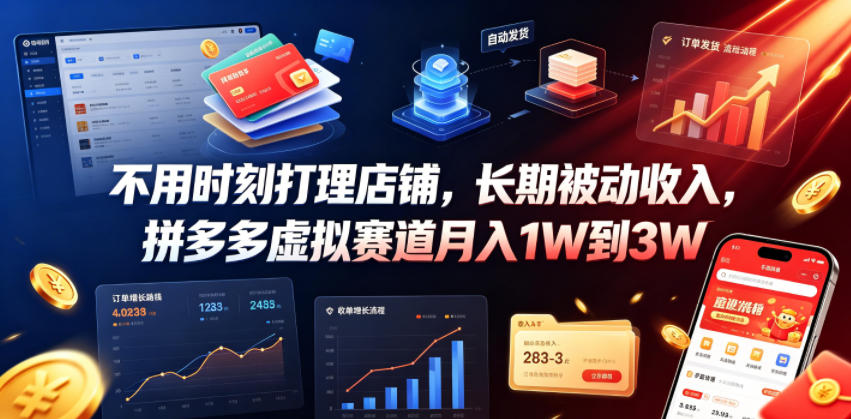 不用时刻打理店铺，长期被动收入，拼多多虚拟赛道月入1W到3W【揭秘】-优品网赚资源库