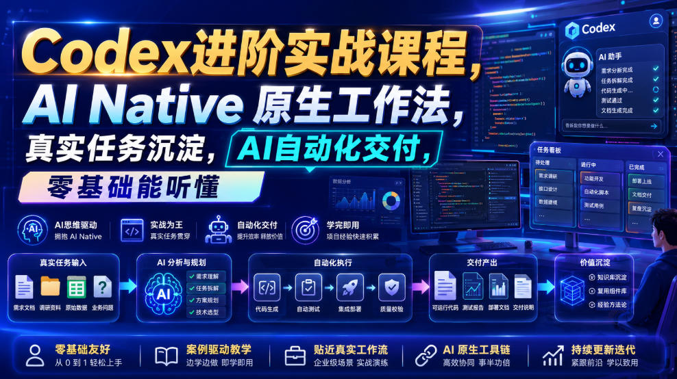 Codex进阶实战课｜AI Native原生工作法，22节真实任务落地，从配置到AI自动化交付全链路教程-优品网赚资源库