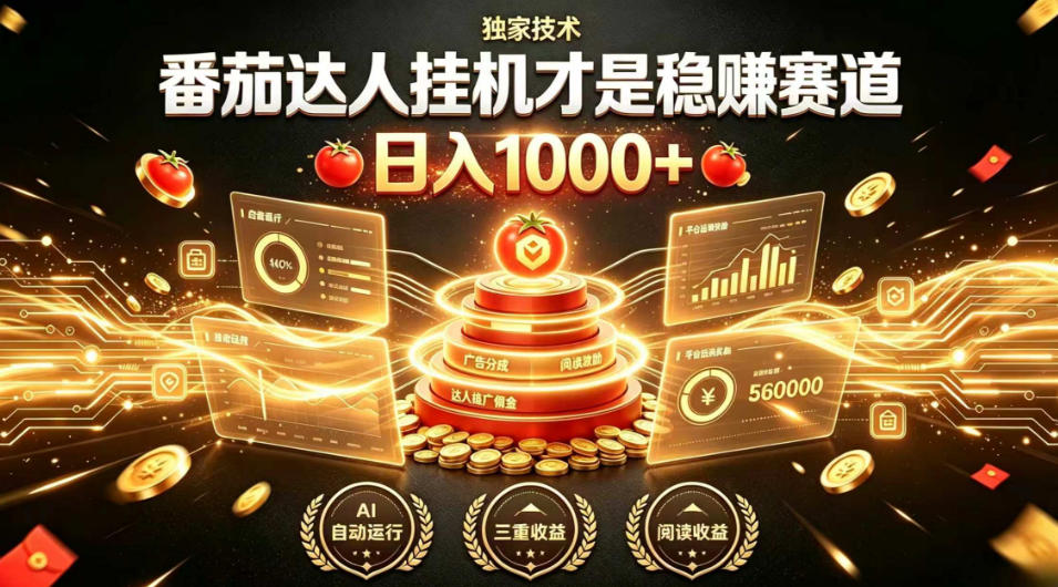 别再瞎找副业！番茄达人挂G才是稳賺赛道，日入1000+，全程傻瓜式操作，可矩阵放大【揭秘】-优品网赚资源库