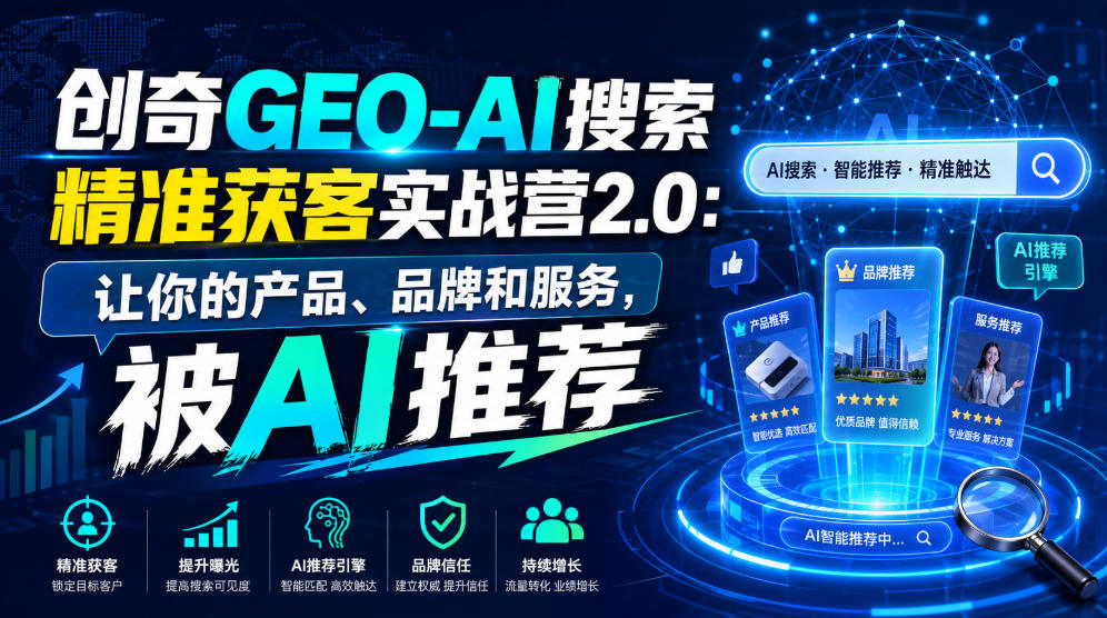 创奇GEO-AI搜索精准获客实战营2.0：让你的产品、品牌和服务，被AI推荐-优品网赚资源库