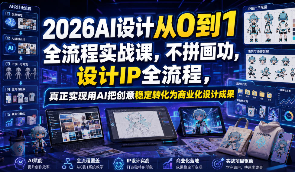 2026AI设计从0到1全流程实战课，不拼画功，设计IP全流程，真正实现用AI把创意稳定转化为商业化设计成果-优品网赚资源库