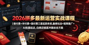 2026拼多多最新运营实战课程|微付费+半付费+强付费三套起款体系,叠券玩法+矩阵推广+AI批量起店,白牌店铺直冲黑标全方案-优品网赚资源库