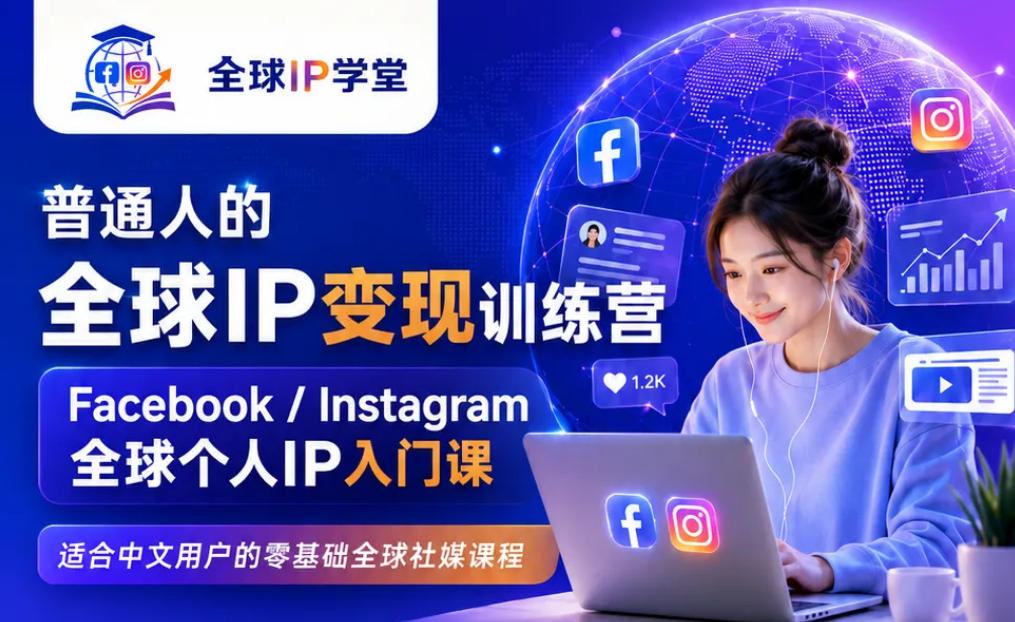 普通人的全球IP变现训练营，Facebook/Instagram全球个人IP入门课，零基础全球社媒课程-优品网赚资源库