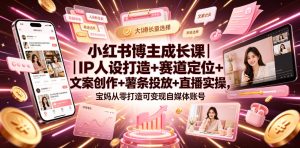小红书博主成长课|IP人设打造+赛道定位+文案创作+薯条投放+直播实操,宝妈从零打造可变现自媒体账号-优品网赚资源库