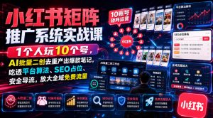 小红书矩阵推广系统实战课｜1个人玩10个号，AI批量二创去重产出爆款笔记，吃透平台算法、SEO占位、安全导流，放大全域免费流量-优品网赚资源库
