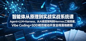 智能体从原理到实战系统课Agent=LLM+Harness,从AI底层架构到Hermes工程搭建,Vibe Coding+SDD规范驱动开发全栈落地教程-优品网赚资源库